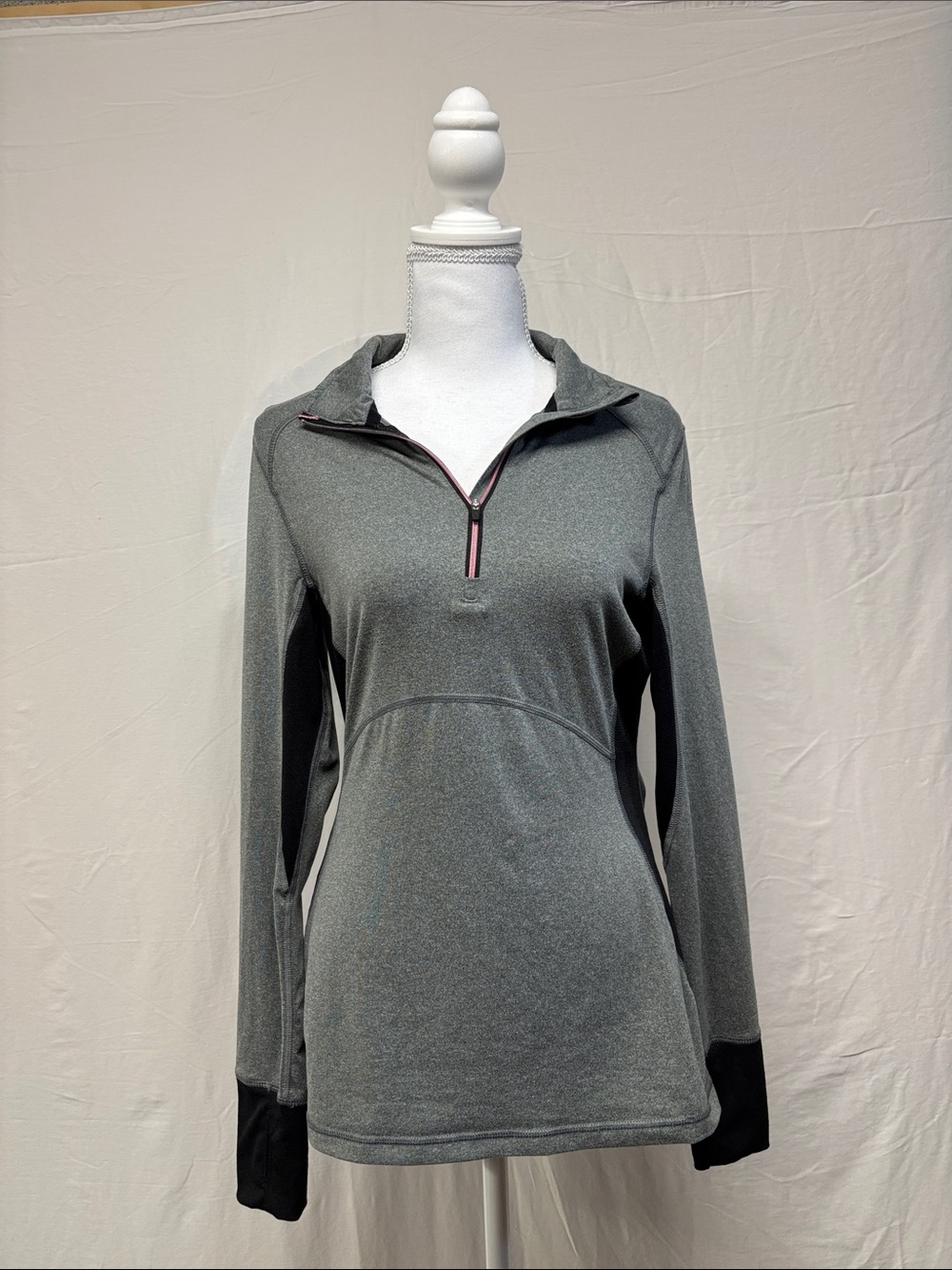 Layer 8 Women's Heather Gray Quarter-Zip Pullover with Black Cuffs